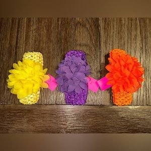 NWT Handmade Flower Headbands x 3 Infant Baby Child Girl